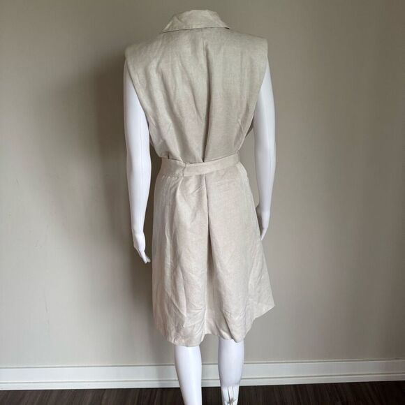H&M linen blend belted tie waist double breasted sleeveless dress size L - Picture 5 of 8